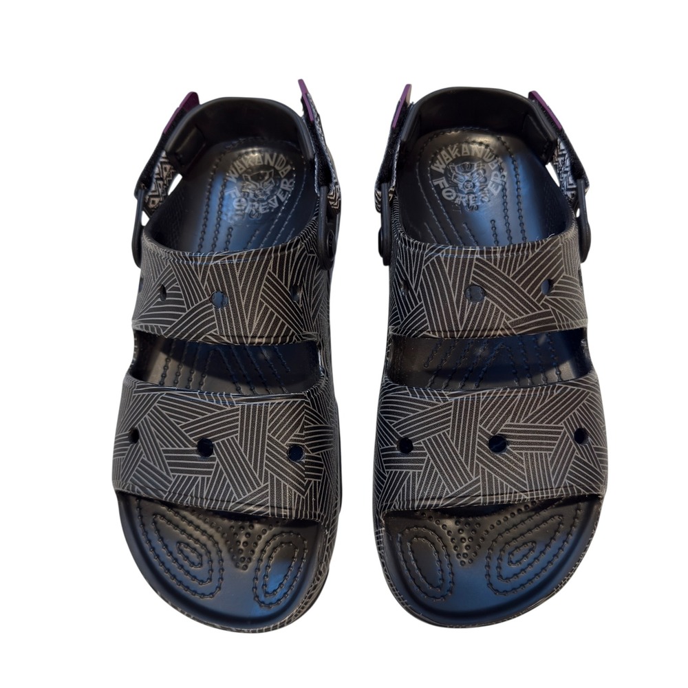 Crocs Black Panther Wakanda Forever Sandals Purple Accents Mens 8 Women‎ 10